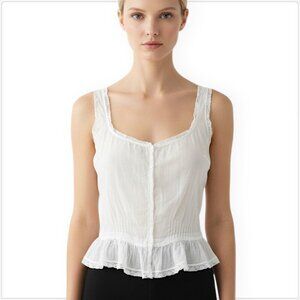 Forte Forte Italy White Cotton Button Front Camisole Boho Lace Trim Top III / L